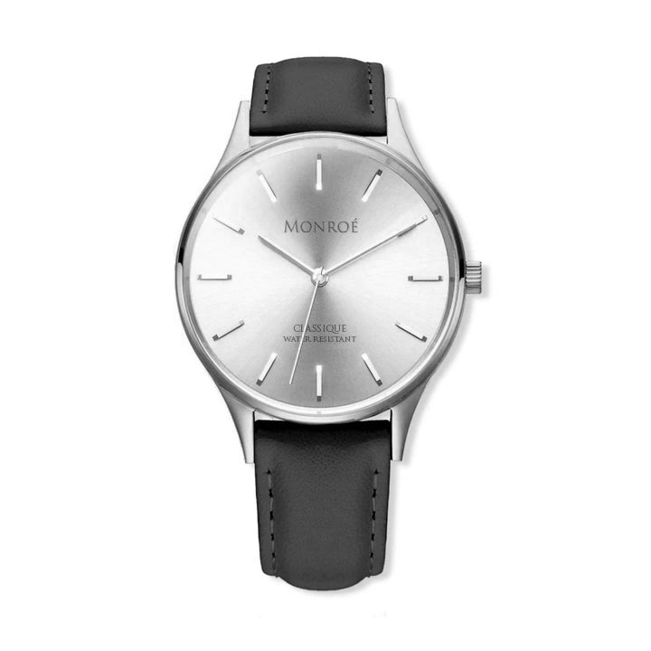 PLATINUM - BLACK LEATHER – Monroé Watches display picture 1